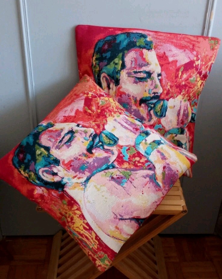Freddie Mercury housse de coussin fait main nostalgie rock bohème