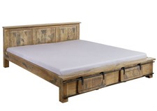 Doppelbett groß 180x200 Bett hell Ehebett braun Mangoholz massiv - used look