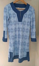 Cabana Life Moroccan Tile 3/4 Sleeve Dress Size Small Blue Geo UPF 50 Cover Up