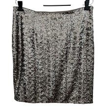 BANANA REPUBLIC Heritage Silver SEQUIN SKIRT 8 Glam Event Fairy Metallic Party