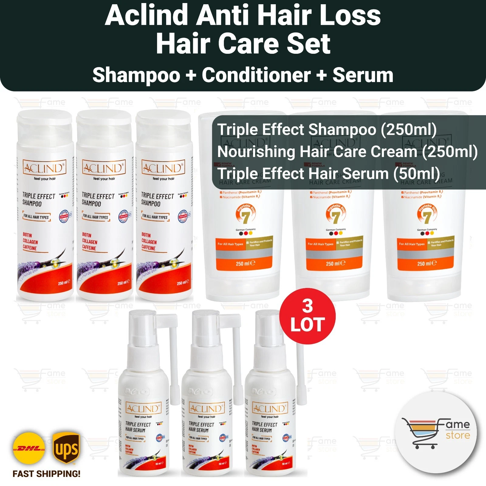 Aclind Anti Hair Loss After Hair Transplant Set (Shampoo + Serum + Cream) 3 LOT