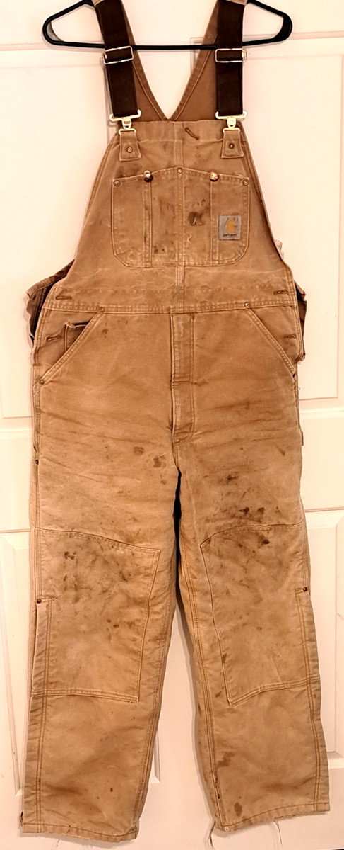 Carhartt Bib Overalls Duck Quilt Lined Men 36x32 Double Knee R02