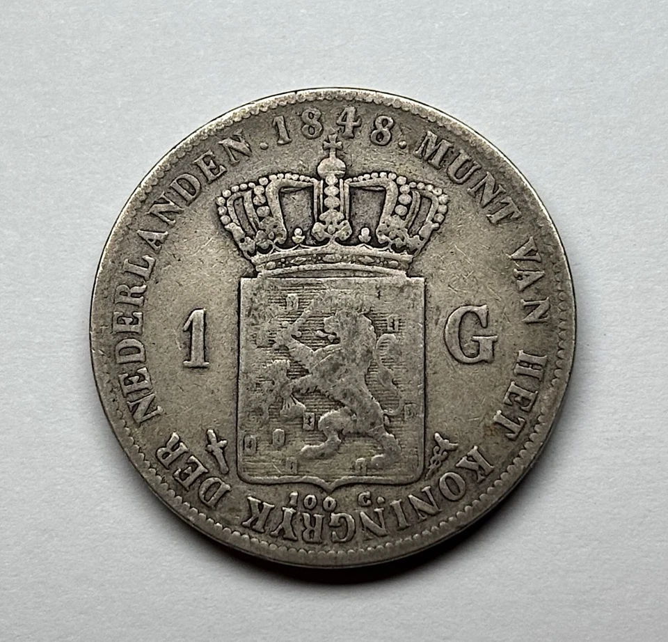 1848 Netherlands - AR 1 Gulden, KM-66. - Image 2 of 2