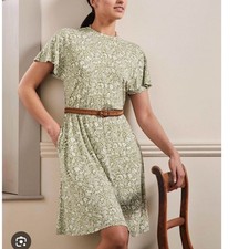 Boden Penny UK 12 US 8 Green Floral Print Jersey Knit Dress with Pockets Casual