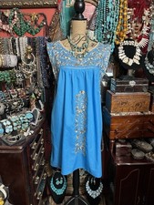 Stunning Santa Margarite Oaxaca Mexico Turquoise Sleeveless Gold Embroidery L/XL