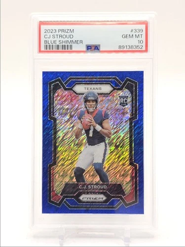 C.J. STROUD 2023 PANINI PRIZM ROOKIE BLUE SHIMMER FOTL RC /25 PSA 10 Q0481