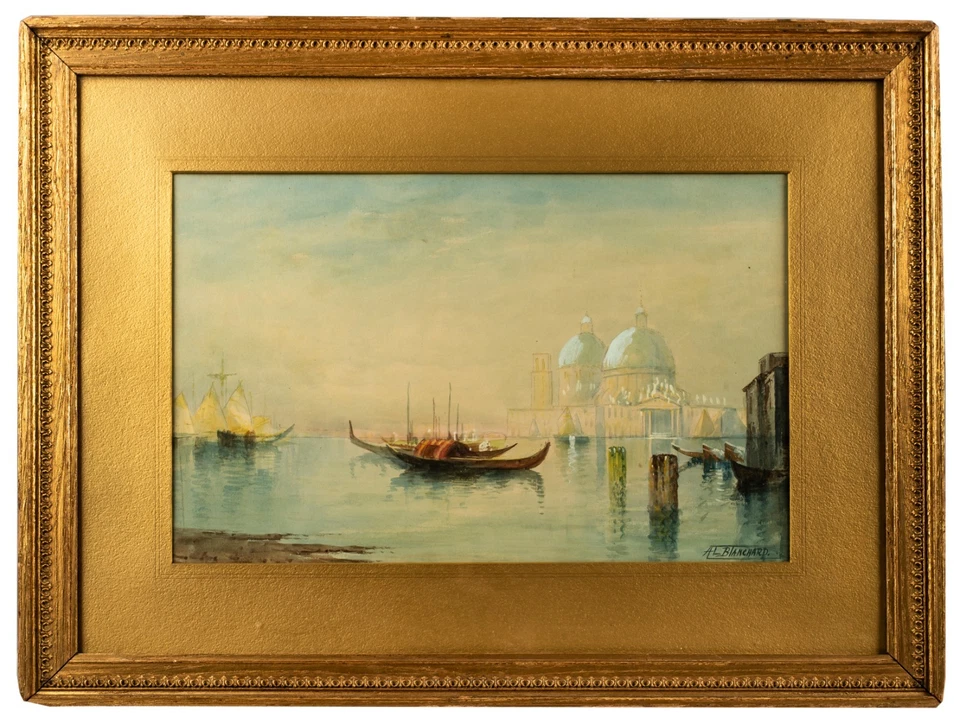 Gran Canal de Venecia, acuarela antigua, firmada AL BLANCHARD, enmarcada Foto 2 de 4