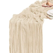 13Ft Beige Gauze Table Runner 35x157 Inches Cheesecloth Tulle Table Runner