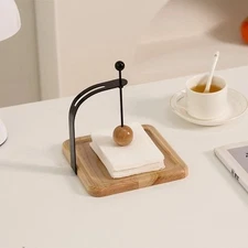 Solid Wood Cafe Napkin Holder Flat Modern Style Serviette Dispenser Decor