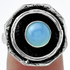 Natural Blue Chalcedony 925 Sterling Silver Ring s.7 Jewelry R-1468