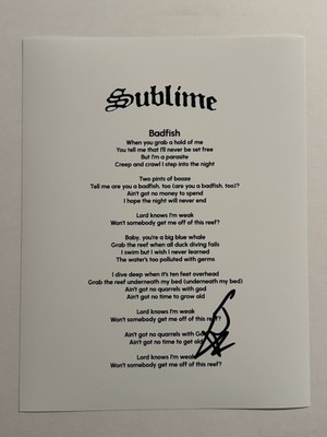 ERIC WILSON SIGNED LYRIC SHEET AUTOGRAPHED SUBLIME BAND ORIGINAL BASSIST COA