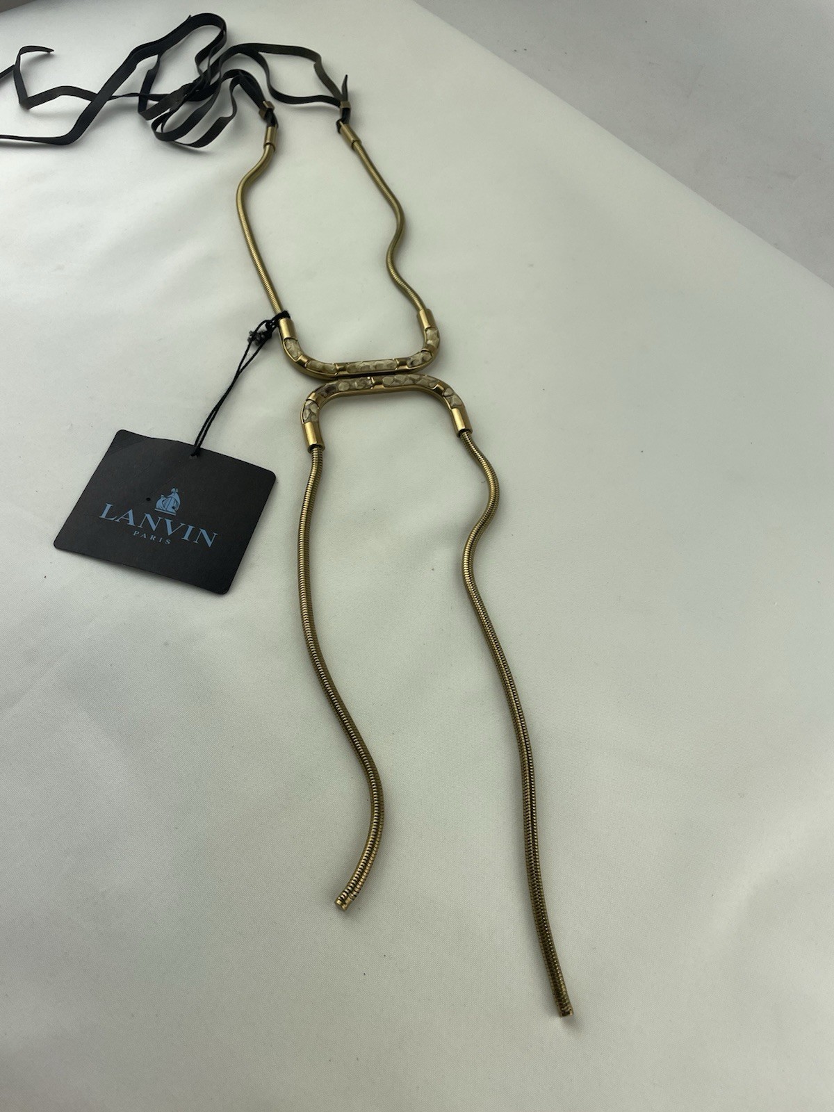 Lanvin Python Metal Leather Brass Snake Chain Nec… - image 5
