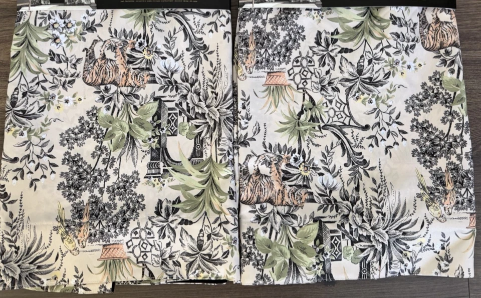 Nuevo Juego de 4 cortinas Envogue Asian Jungle Toile aves tigres 37x84 Foto 2 de 4