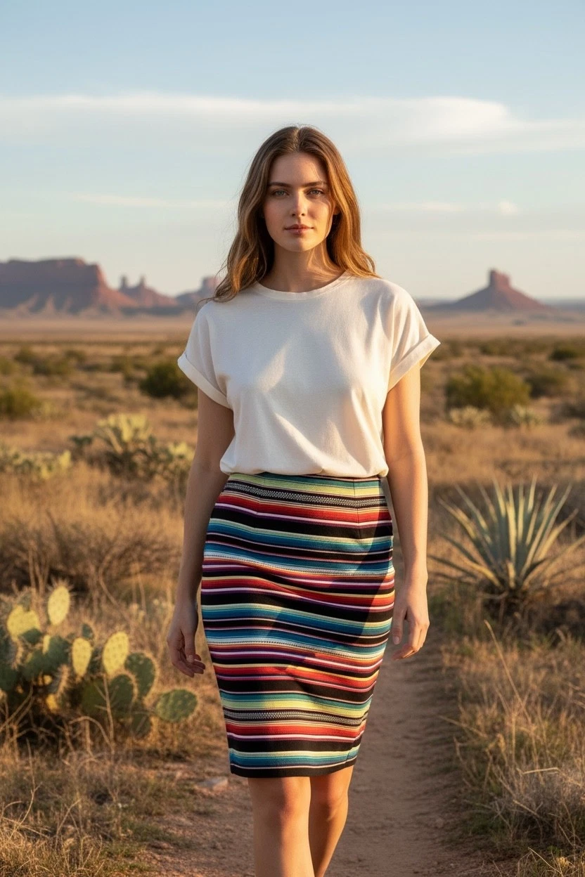 Lauren Ralph Lauren Southwest Stripe Knit Pencil Skirt Cotton Linen 2X