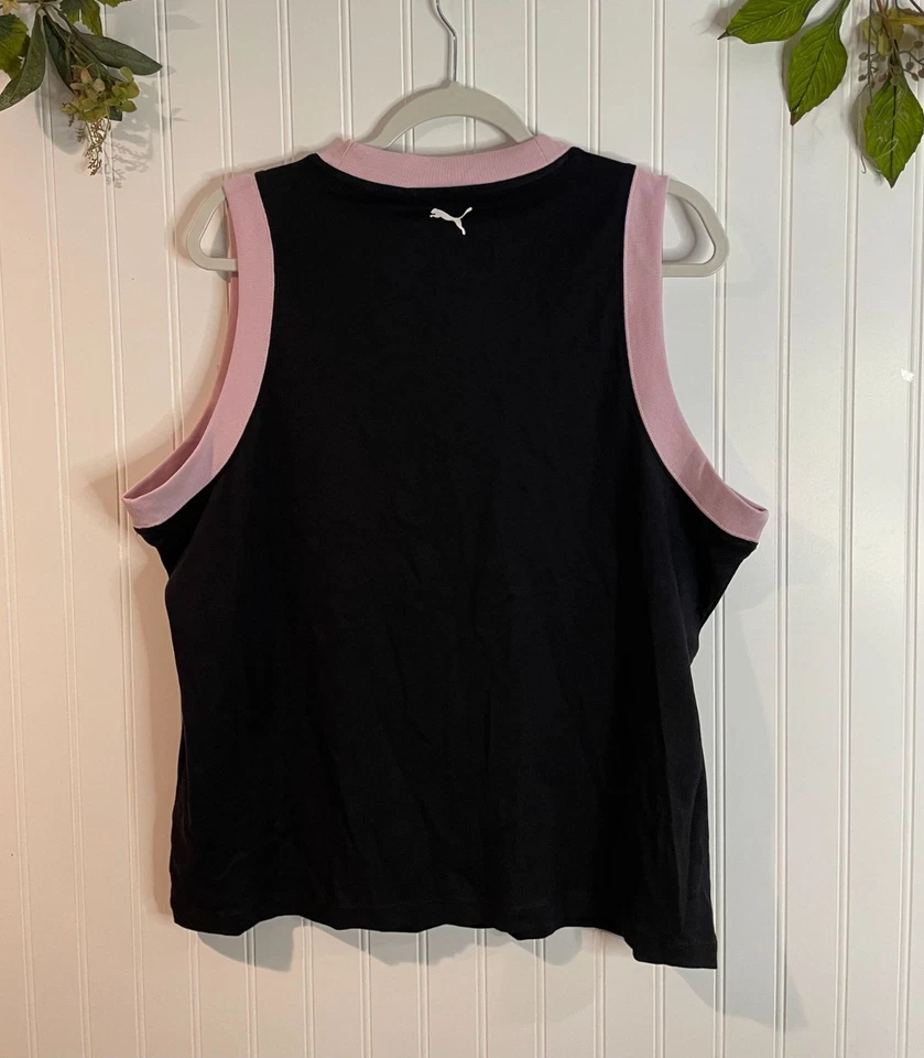 Camiseta sin mangas Puma para mujer negra con ribete rosa sin mangas mezcla de algodón talla L Foto 2 de 4