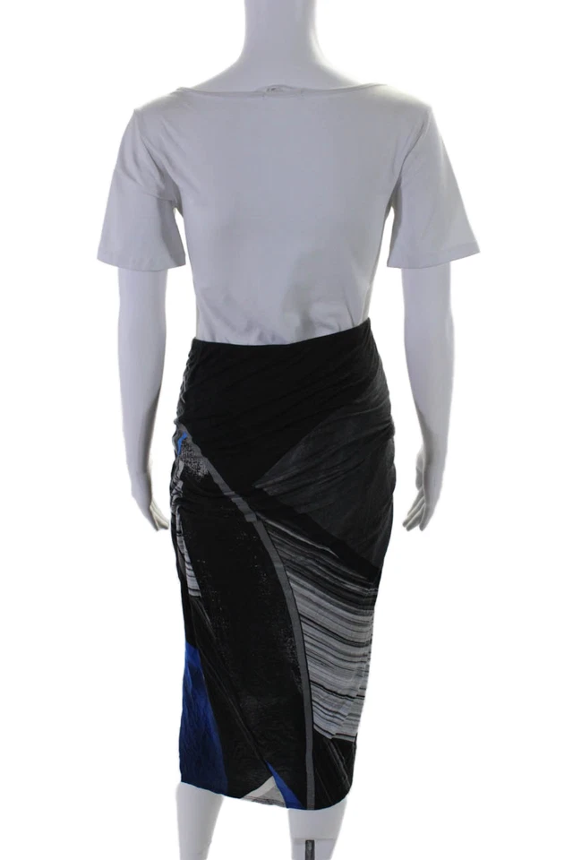 Saia lápis Helmut Lang feminina cinza multi estampada frontal fenda alta midi tamanho P - Imagem 3 de 4