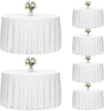120 Inch White round Tablecloth, 6 Pack round Table Cloth Polyester Fabric Washa