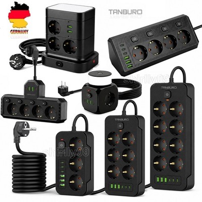 Steckdosenleiste mit Schalter 3-8 fach Mehrfachsteckdose USB Flachstecker