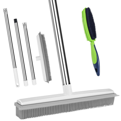 Pet Hair Removal Rubber Broom, Carpet Brush with Squeegee for Cleaning Pet Ha...