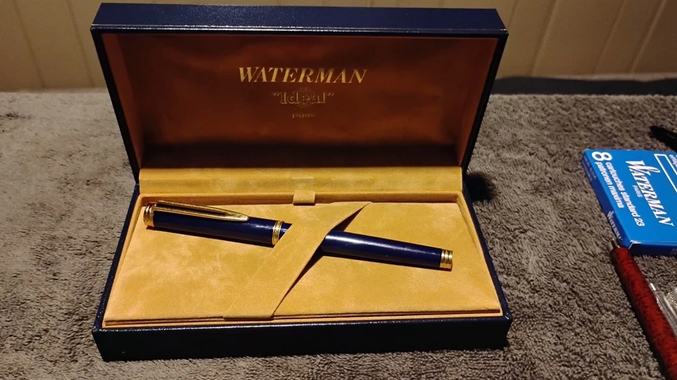 Pluma Estilográfica Waterman Ideal Paris Oro 18K 750 Plumín Azul con Caja y Papeles Foto 2 de 4