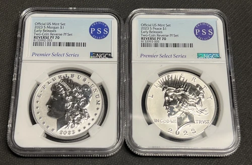 2023-S NGC Reverse PF70 MORGAN & PEACE Silver Dollars Set PREMIER Early Releases