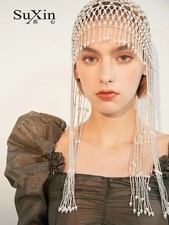 Pearl Tassel Head Cap 1920s Flapper Beaded Great Gatsby Bridal Wedding Headdress