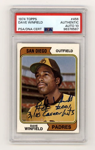 Dave Winfield 1974 Topps 456 Rookie RC Signed w/ HOF Hits Ins 10 Auto PSA Padres