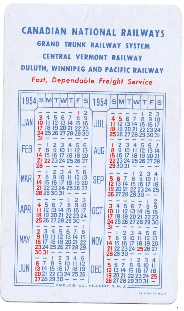 Canadian National Railways Railroad Pocket Calendar 1954 | eBay