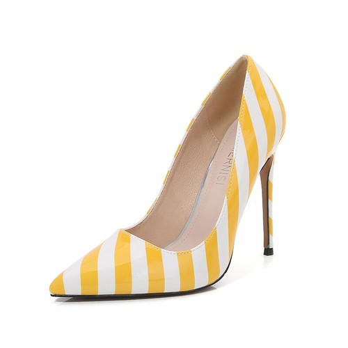 Scarpe decolte donna pelle verniciata a righe a punta tacco a spillo ballo OL - Foto 8 di 25