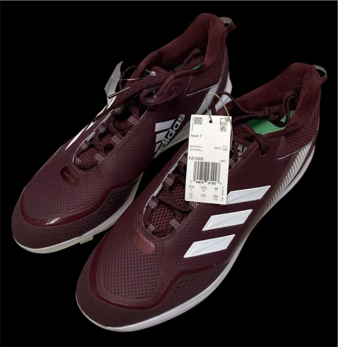Adidas Icon 7 Mens Metal Baseball Cleats Burgundy Red White FZ1555 NEW Size 13 ADIDAS MENS ICON 7 MAROON METAL BASEBALL CLEATS SIZE 13 NWOB  main image 3