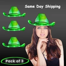 Light Up Green Iridescent Space Fun Cowboy Hats - Pack of 3 By Party Glowz