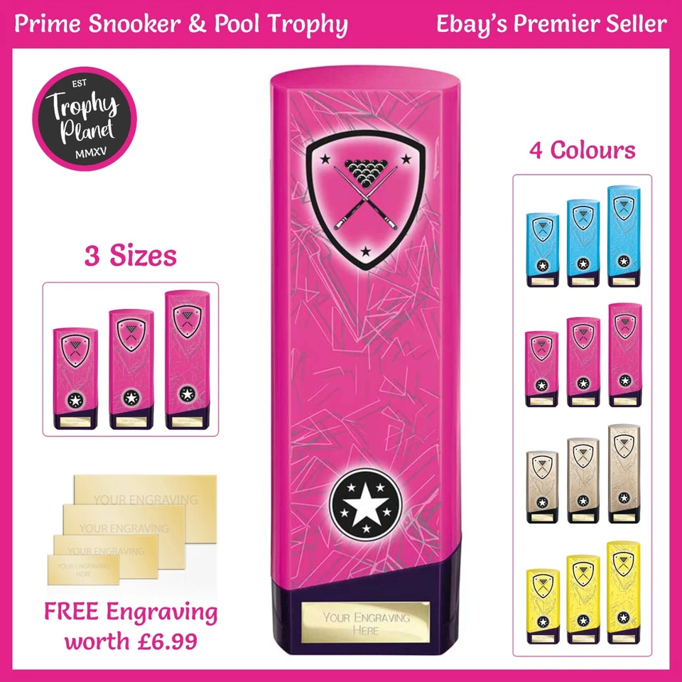 TROPHY PLANET POOL / SNOOKER Trophäe / Pokale, Auszeichnung, 4 Farben SCHNELLER Versand, KOSTENLOSE Gravur