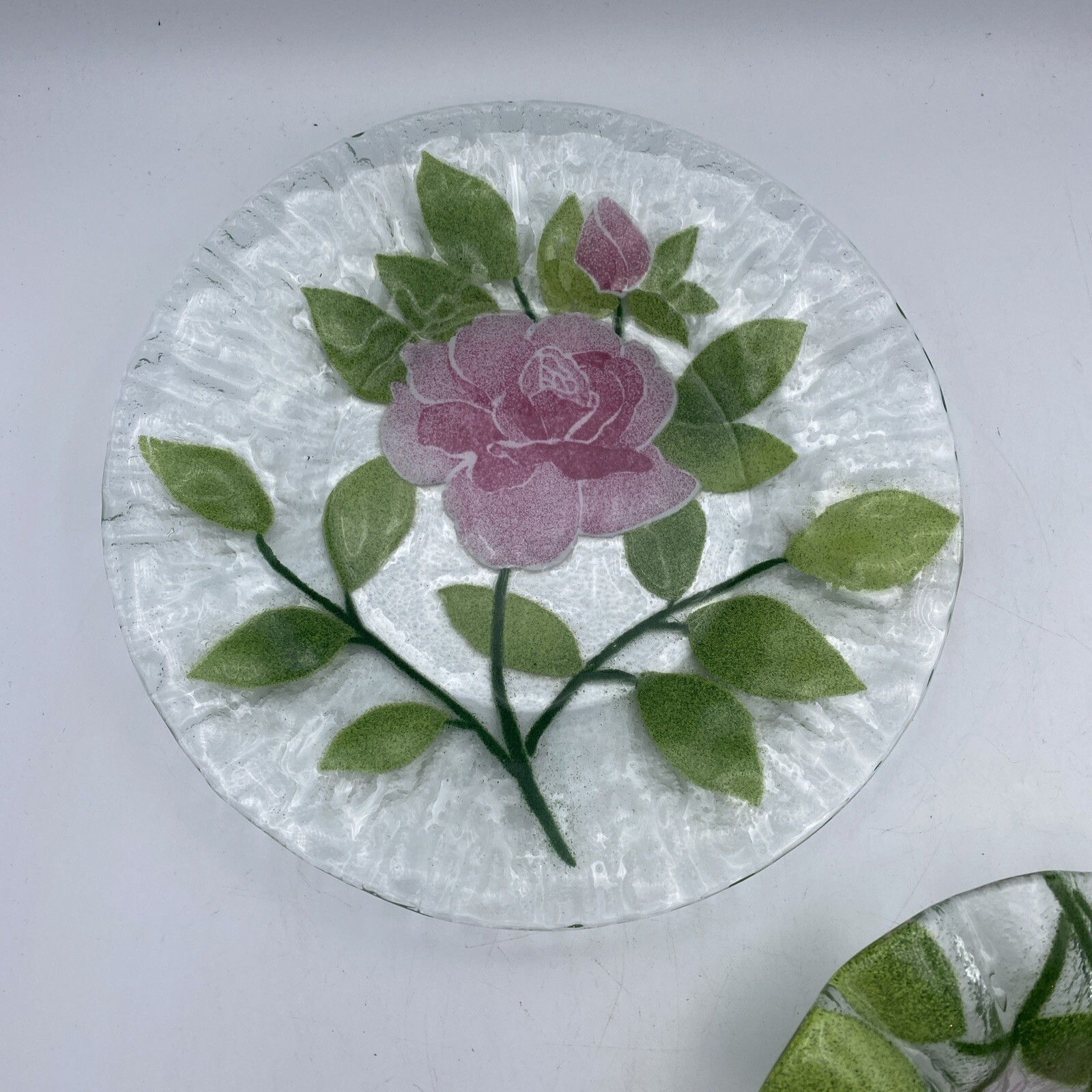 Lot Of 2 Sydenstricker Art Glass Rose Plate And Bowl
