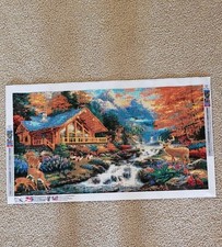 Finished Diamond Art Painting T253 Deers, Cabin By Waterfall 70 X 40 CM 28