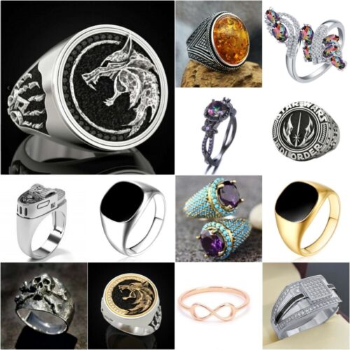 Jewelry Fashion Vintage Punk 925 Silver Rings Elegant Cubic Zirconia Size 5-12 - Picture 1 of 53