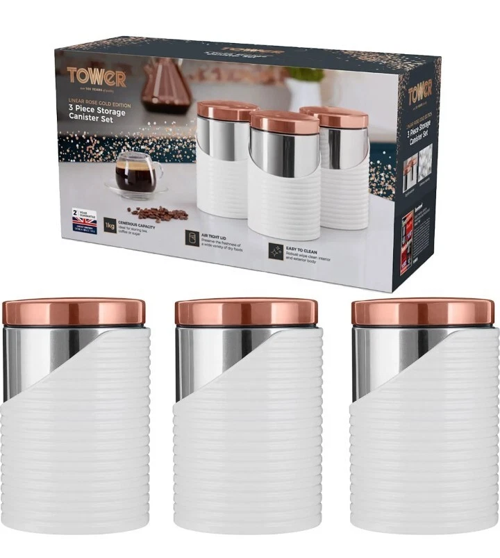 Tower T826001RW Linear Rose Gold Edition 3 Piece Storage Canister Set