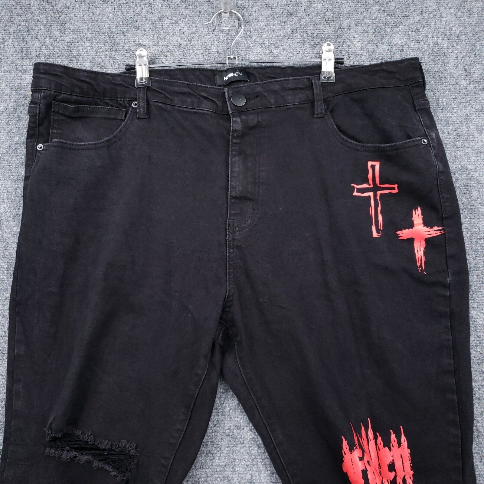 Fashion Nova Men Jeans 42x31 Black Fallen Souls D… - image 3