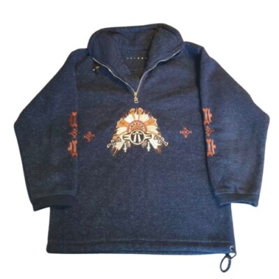 Vintage Bogner Unisex Embroidered Fleece Sweater Snow Quarter Zip Blue S/M 4 USA