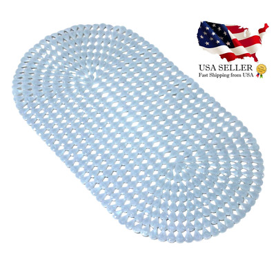 Oval Bath Mat with Pear Shape Diamond Design Anti-Slip Suction Shower Lt Blue
