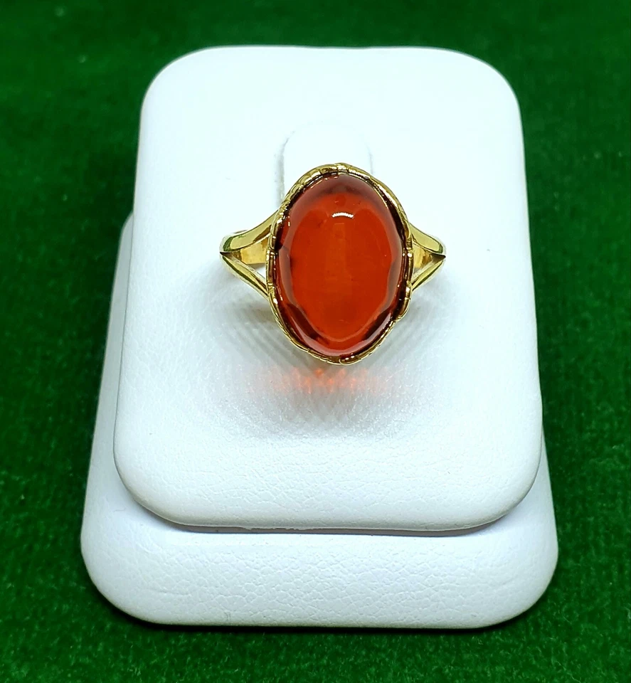 Cherry Baltic Amber Ring-925 Sterling Silver-14k Gold Plated- L 1/2 UK- 6 US - Image 3 of 4