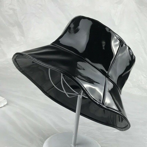 Black PVC Bucket Hat Fishing Bush Cap 