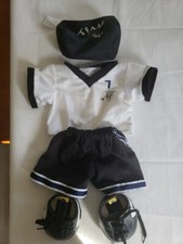 Build a Bear BAB Soccer Uniform Outfit Ball Cleats Shin Guards White Navy W/ Bag