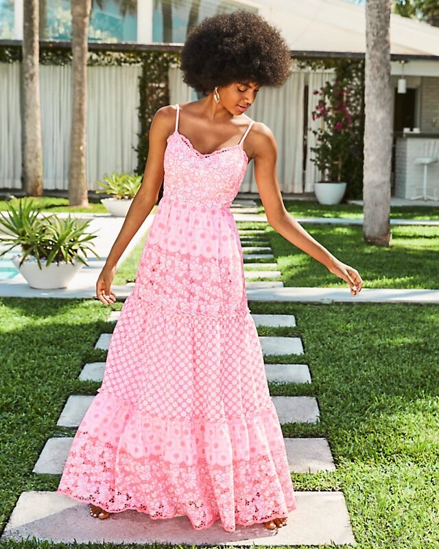 $298 New Lilly Pulitzer Kyla Maxi Dress Lillys Coral Garden Gate Eyelet  Pink 0 | eBay