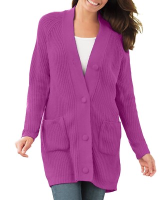 Woman Within Plus Size Deep Orchid Shaker Knit Cardigan Size 3X