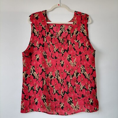 Notations Clothing Co. Womens Red Round Neck Abstract Print Tank Top Size 1X