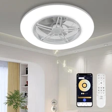 Low Profile Ceiling Fan with Light, Enclosed Bladeless Ceiling Fan, Bluetooth Sp