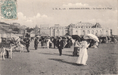 Alte Postkarte PAS-DE-CALAIS BOULOGNE-SUR-MER 178 Casino und Strand Stempel.