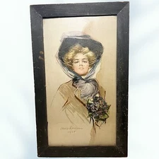 Antique Lithograph By Philip Boileau Period Wormhole Wood Frame 21 X 13”