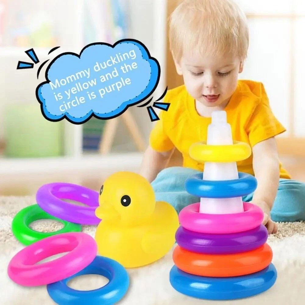 Fidtoy rainbow stacking rings toy for toddlers with colorful ring stacking play