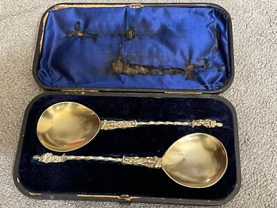 Henry Bourne, Birmingham Sterling Silver Apostle Serving Spoons 1872 Boxed 